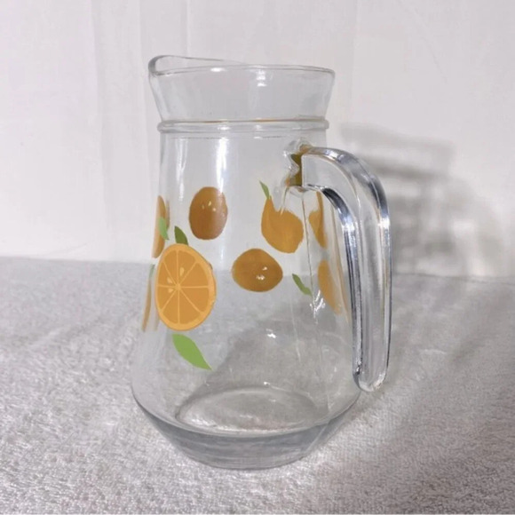 Vintage Kig Indonesia Oranges Print Glass Pitcher With  Handle - Picture 6 of 13